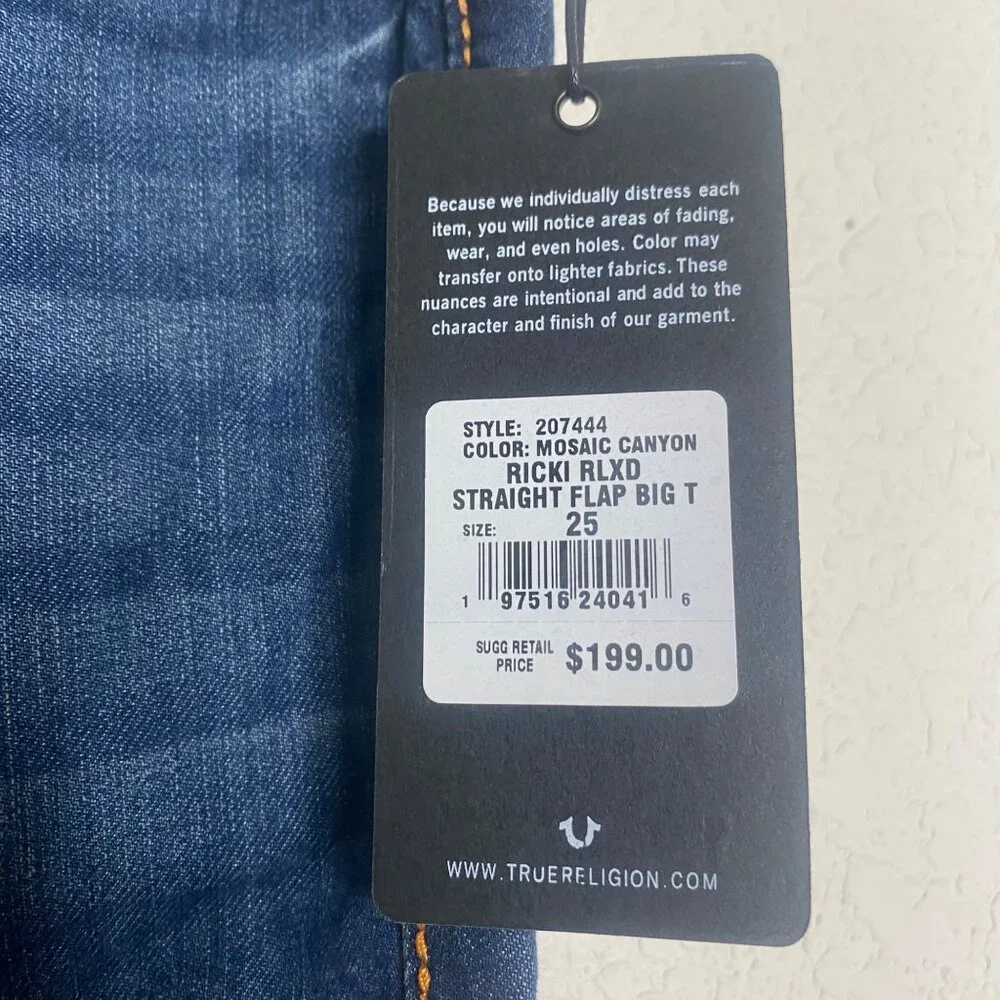 True Religion Ricki Jeans Mens Size 25X32 Dark Wash Relaxed Straight 207444‎ NWT